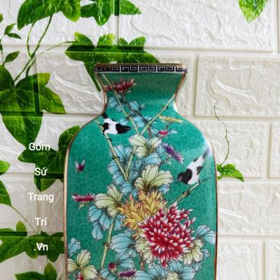Bình Tứ Giác họa tiết Tứ Quý men xanh